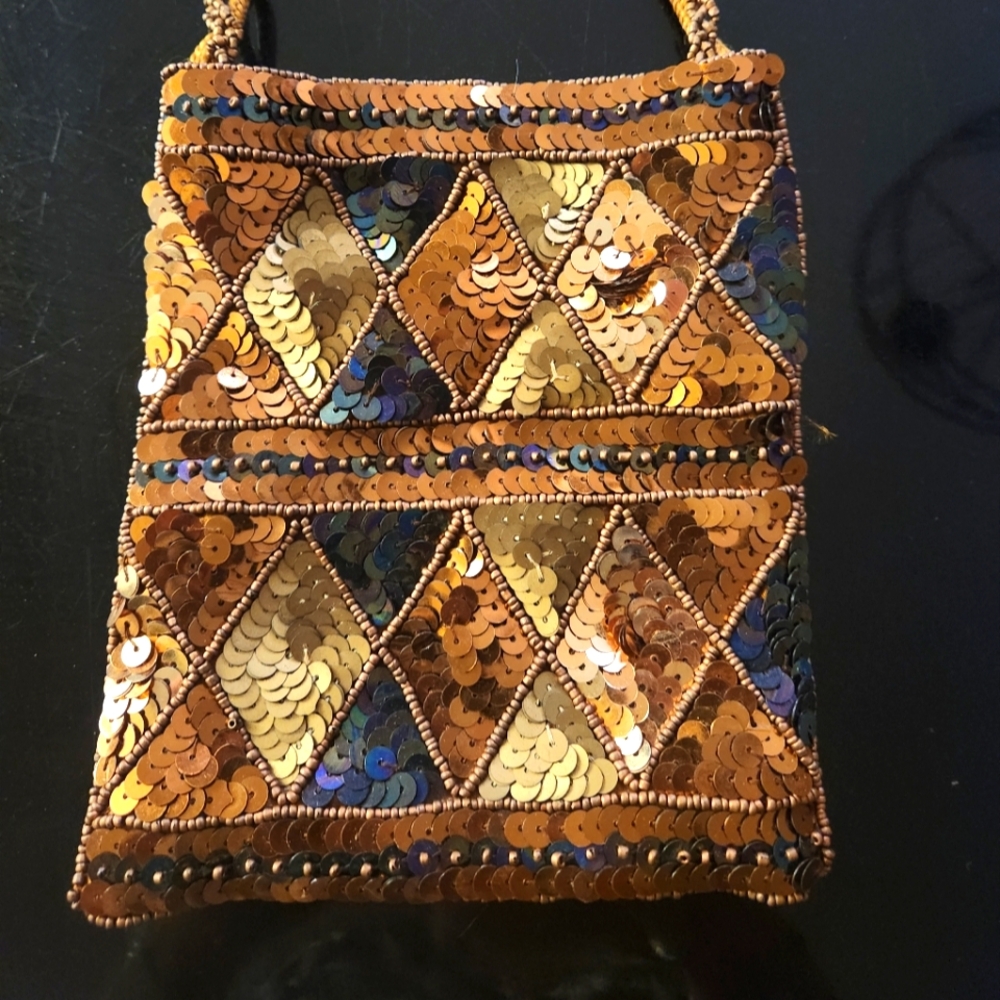 Sahsa Sequin Embellished Women's Mini Crossbody Bag - Gold and Brown